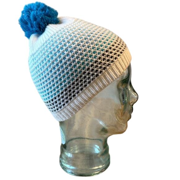 Subaru Official Gear Acrylic Knit Pom Beanie Hat Cream Blue Unisex One Size - Picture 2 of 7